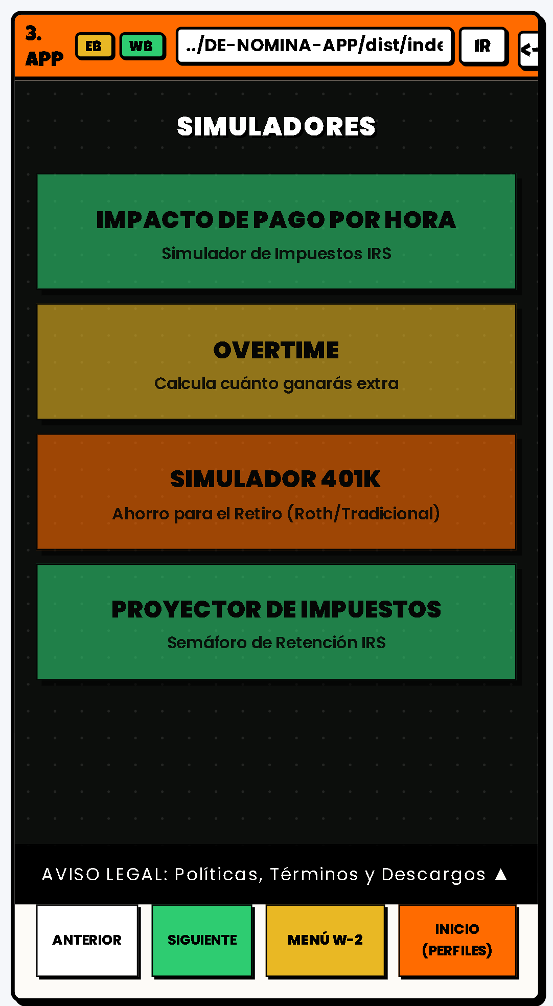 Simuladores de la App