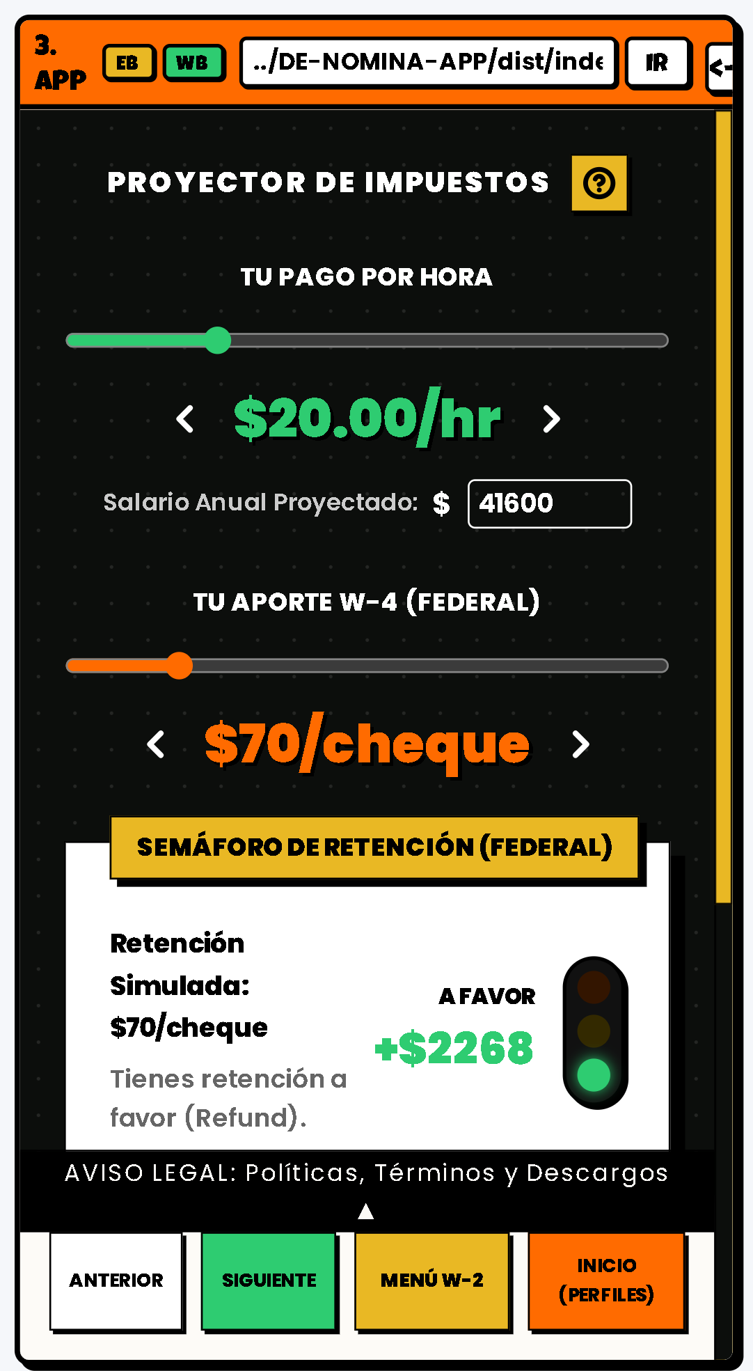 Proyector de impuestos de la App